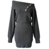 Olivia | Off-Shoulder Ribbed Knit Mini Dress with Golden Buttons