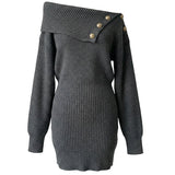 Olivia | Off-Shoulder Ribbed Knit Mini Dress with Golden Buttons
