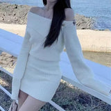 Olivia | Off-Shoulder Ribbed Knit Mini Dress with Golden Buttons