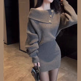 Olivia | Off-Shoulder Ribbed Knit Mini Dress with Golden Buttons