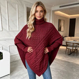 Elodie | Burgundy Asymmetrical Cable-Knit Poncho Sweater