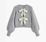 Velvet-Bow Lantern Sleeve Sweater