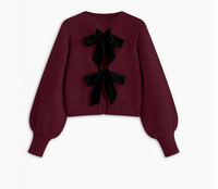 Velvet-Bow Lantern Sleeve Sweater