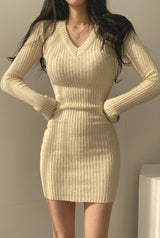Sienna | Charcoal Grey Ribbed Knit Mini Dress