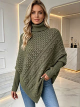 Elodie | Burgundy Asymmetrical Cable-Knit Poncho Sweater