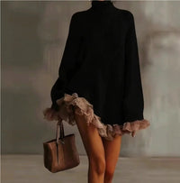 Amara | Black Mini Sweater Dress with Ruffled Hem