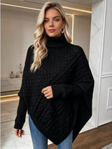 Elodie | Burgundy Asymmetrical Cable-Knit Poncho Sweater