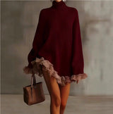 Amara | Black Mini Sweater Dress with Ruffled Hem