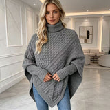 Elodie | Burgundy Asymmetrical Cable-Knit Poncho Sweater