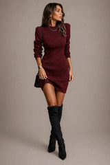 Elena | Forest Green Ribbed Knit Mini Dress