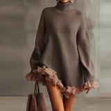 Amara | Black Mini Sweater Dress with Ruffled Hem