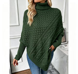 Elodie | Burgundy Asymmetrical Cable-Knit Poncho Sweater