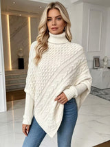 Elodie | Burgundy Asymmetrical Cable-Knit Poncho Sweater