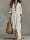 White A-Line Button Midi Dress