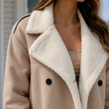 Soledad | Contrast-Trim Double-Breasted Teddy Coat