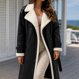 Soledad | Contrast-Trim Double-Breasted Teddy Coat