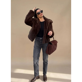 Ella | Elegant Brown Faux Fur Jacket with Collar