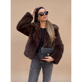 Ella | Elegant Brown Faux Fur Jacket with Collar