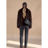 Ella | Elegant Brown Faux Fur Jacket with Collar