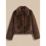 Ella | Elegant Brown Faux Fur Jacket with Collar