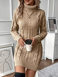 Genevieve | Women's Cable Knit Turtleneck Mini Dress