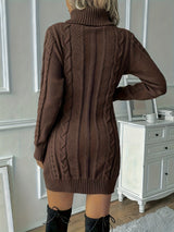 Genevieve | Women's Cable Knit Turtleneck Mini Dress