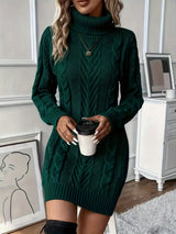 Genevieve | Women's Cable Knit Turtleneck Mini Dress