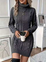 Genevieve | Women's Cable Knit Turtleneck Mini Dress