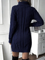 Genevieve | Women's Cable Knit Turtleneck Mini Dress