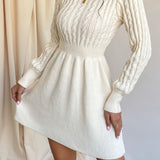 Alyssa | Women's Cable-Knit Long Sleeve Mini Dress