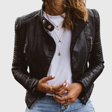 Selene | Women's Biker Jacket with Quilted Sleeves