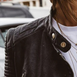 Selene | Women's Biker Jacket with Quilted Sleeves