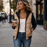Coza | Quilted Puffer Vest with Hood and Contrast Panels