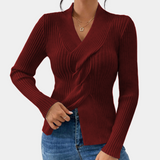 Elena | Ribbed V-Neck Sweater with Twist Front