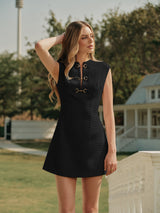 Metal Button Tweed Sleeveless Dress - Maison Sydney