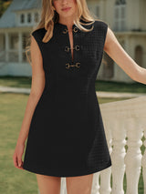 Metal Button Tweed Sleeveless Dress - Maison Sydney