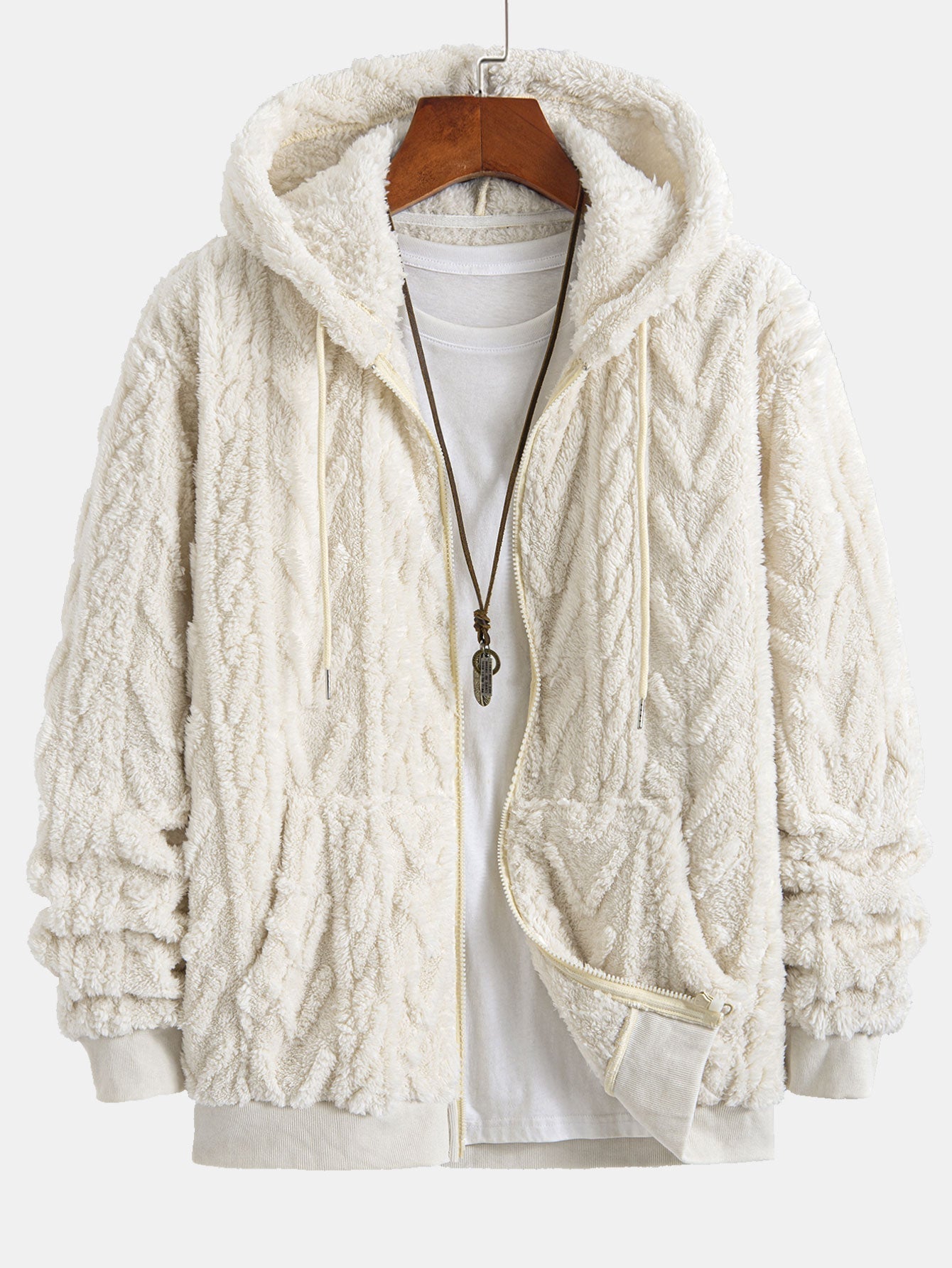 Geometric Jacquard Zip Up Teddy Hoodie - Maison Sydney
