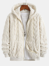 Geometric Jacquard Zip Up Teddy Hoodie - Maison Sydney