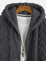 Geometric Jacquard Zip Up Teddy Hoodie - Maison Sydney