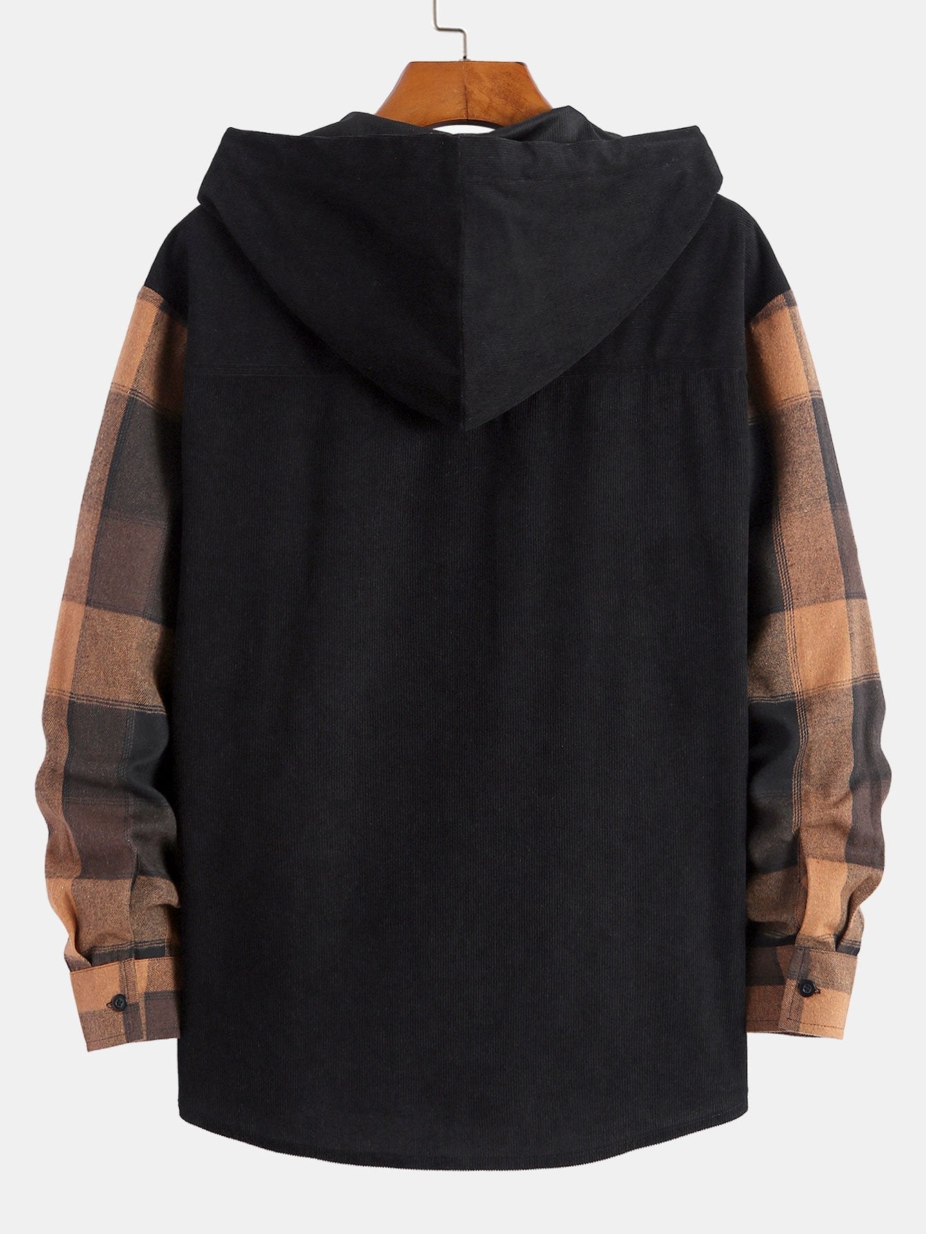 Relax Fit Plaid Corduroy Panel Hooded Shirt - Maison Sydney