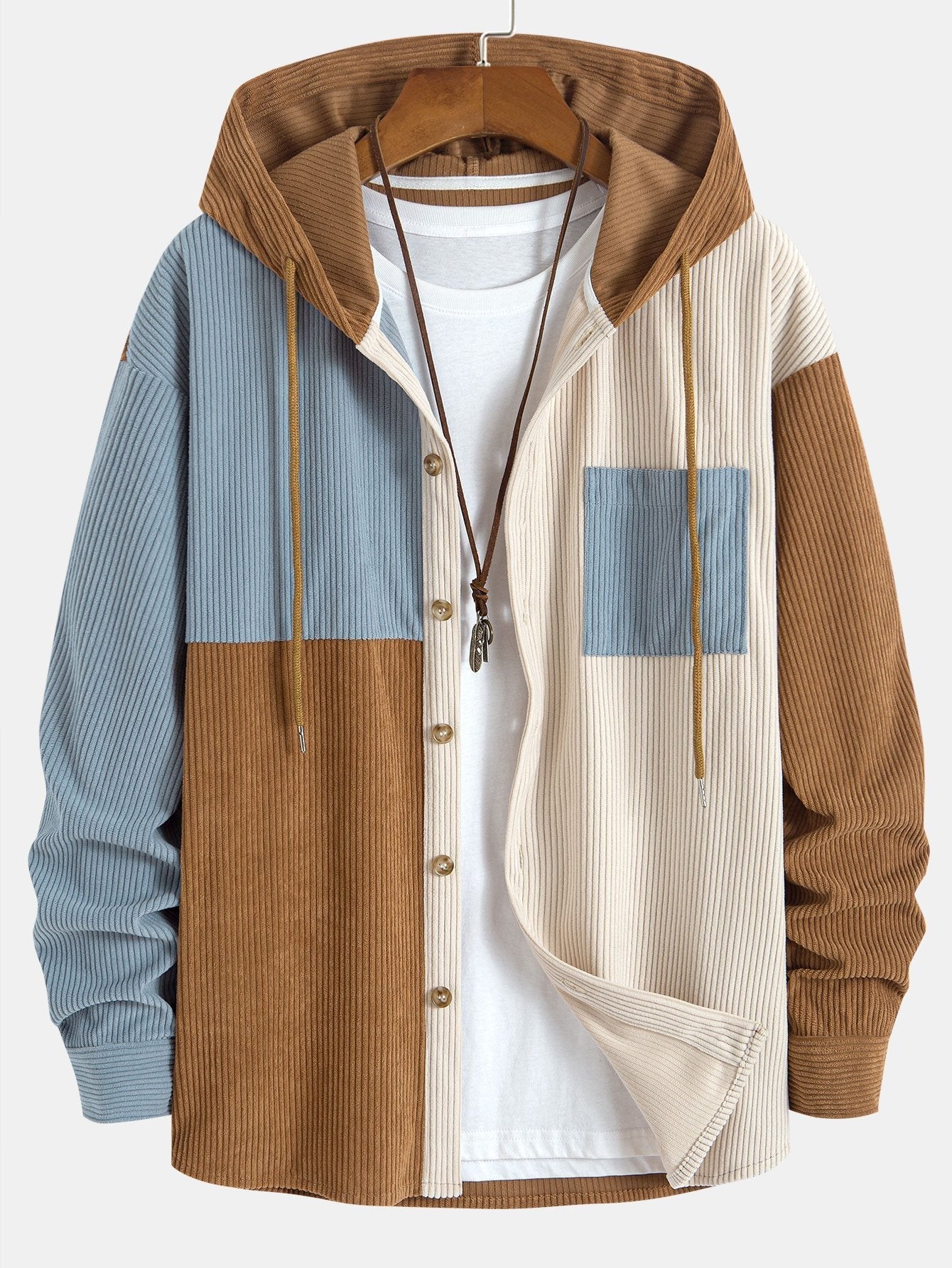 Relax Fit Colorblock Corduroy Hooded Shirt - Maison Sydney