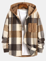 Relax Fit Flannel Plaid Corduroy Patchwork Hooded Shirt - Maison Sydney