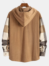 Relax Fit Flannel Plaid Corduroy Patchwork Hooded Shirt - Maison Sydney