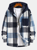 Relax Fit Flannel Plaid Corduroy Patchwork Hooded Shirt - Maison Sydney