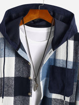 Relax Fit Flannel Plaid Corduroy Patchwork Hooded Shirt - Maison Sydney