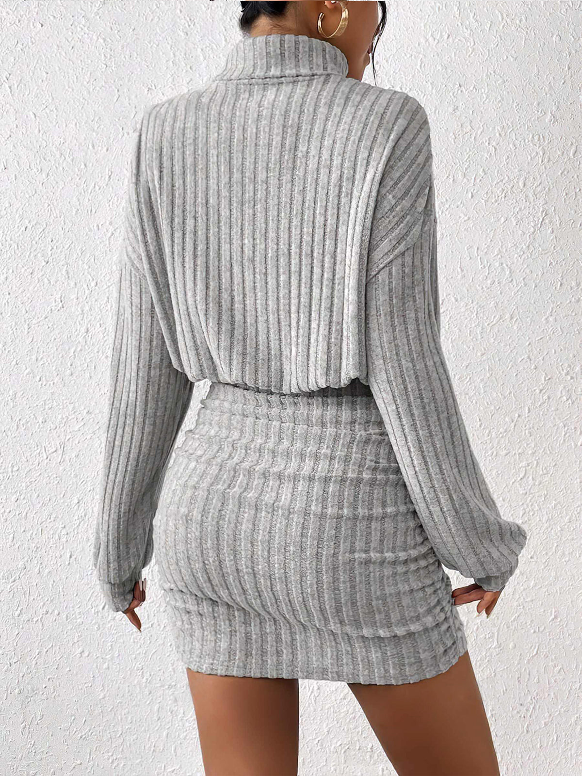 Mock Neck Ribbed Short Dress - Maison Sydney