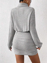 Mock Neck Ribbed Short Dress - Maison Sydney