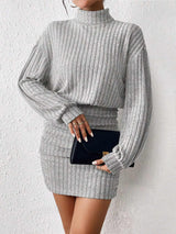 Mock Neck Ribbed Short Dress - Maison Sydney