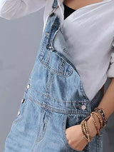 Back Slit Distressed Denim Overalls Dress - Threadford
