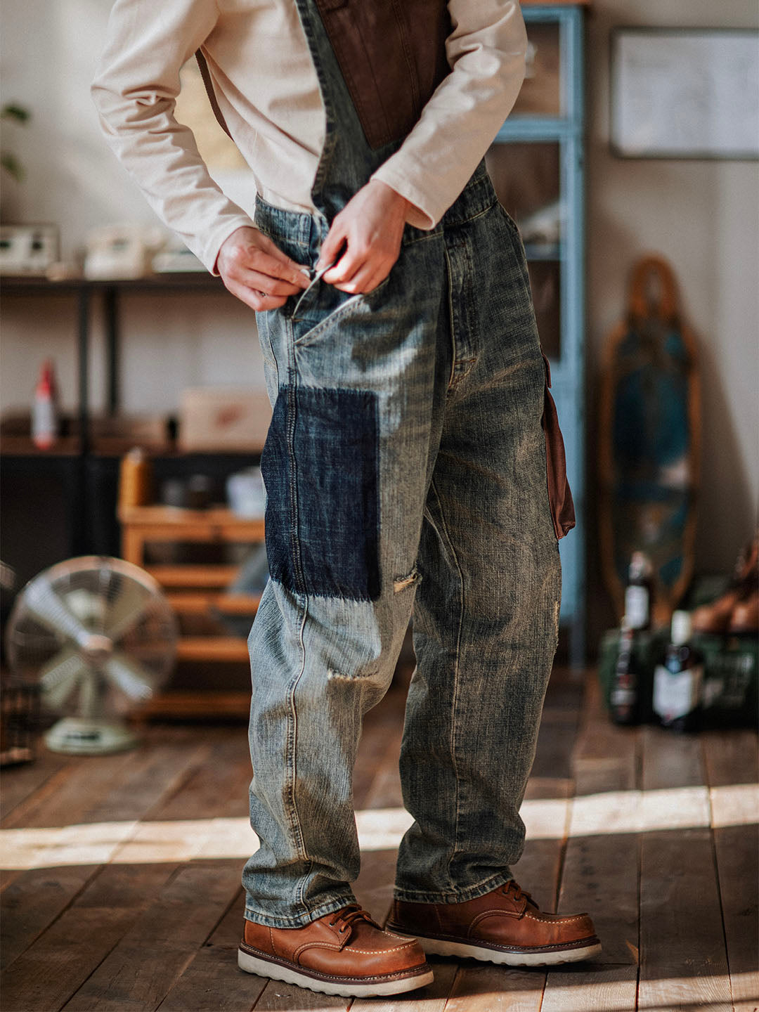 Contrast Denim Overalls - Threadford